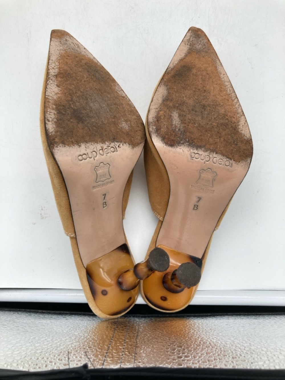 Vintage Coup d'etat Suede Pointy Toe Statement Heel Mules - Picture 5 of 7